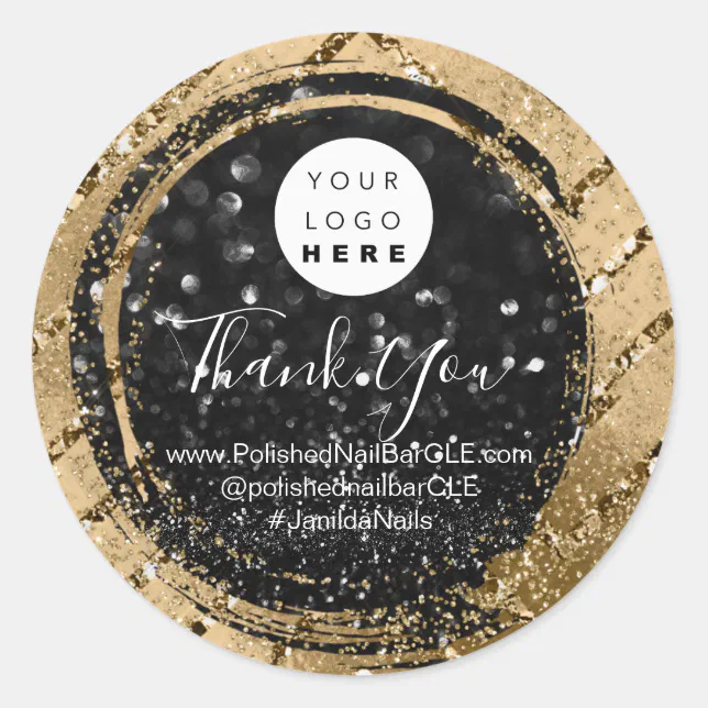 Logo Company Name Thank You Shopping Gold Glitter Classic Round Sticker ...