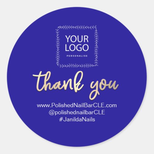 Logo Company Name Thank You Shopping Gold Navy Classic Round Sticker