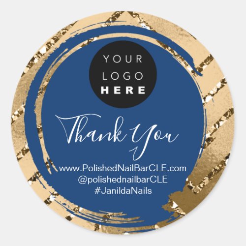 Logo Company Name Thank You Shopping Gold Navy Classic Round Sticker