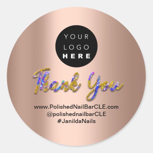 Logo Company Name Thank You Shopping Gold Pink Blu Classic Round Sticker