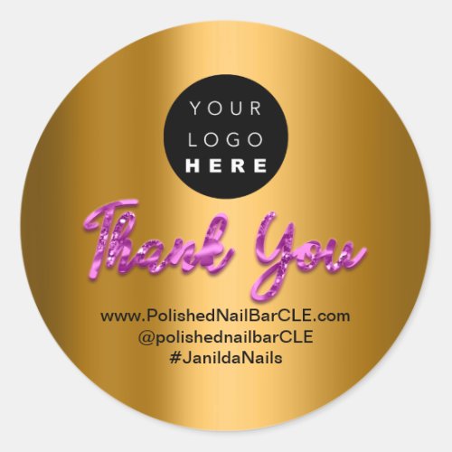 Logo Company Name Thank You Shopping Gold Pink Classic Round Sticker