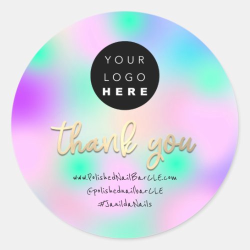 Logo Company Name Thank You Shopping Gold Pink Classic Round Sticker