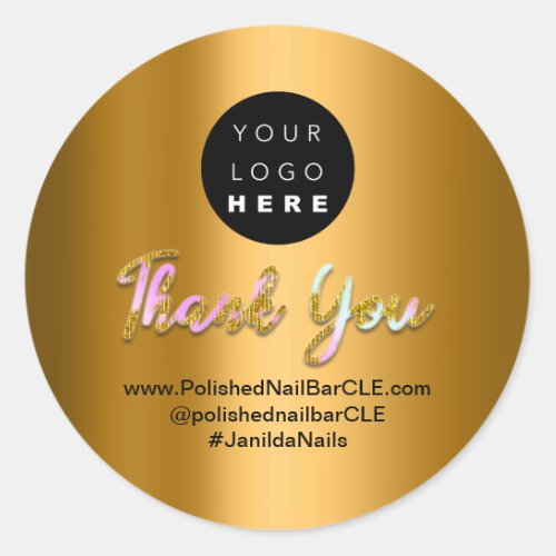 Logo Company Name Thank You Shopping Gold Pink Classic Round Sticker