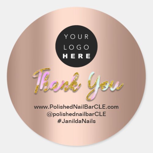 Logo Company Name Thank You Shopping Gold Pink Ros Classic Round Sticker