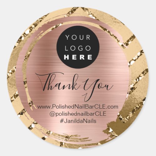 Logo Company Name Thank You Shopping Gold Rose Classic Round Sticker