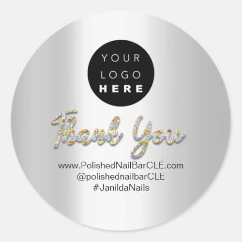 Logo Company Name Thank You Shopping Gold Silver Classic Round Sticker
