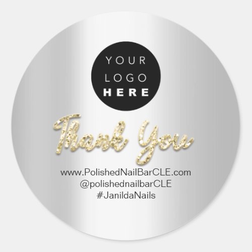 Logo Company Name Thank You Shopping Gold Silver Classic Round Sticker