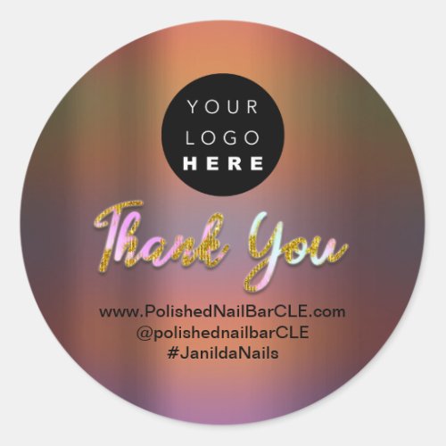 Logo Company Name Thank You Shopping Golden Script Classic Round Sticker