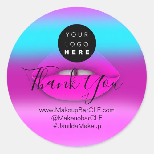 Logo Company Name Thank You Shopping Pink Blue  Classic Round Sticker