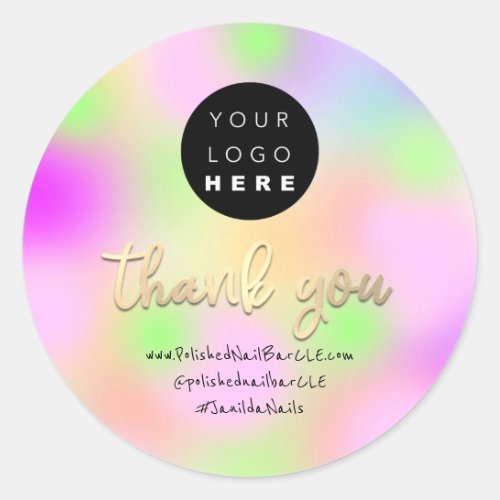 Logo Company Name Thank You Shopping Pink Holograp Classic Round Sticker