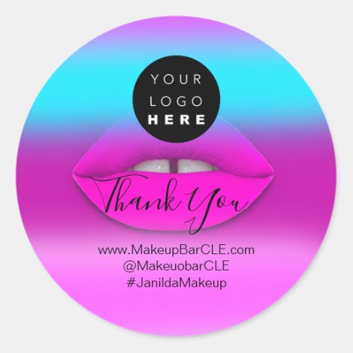 Logo Company Name Thank You Shopping Pink Ombre  Classic Round Sticker