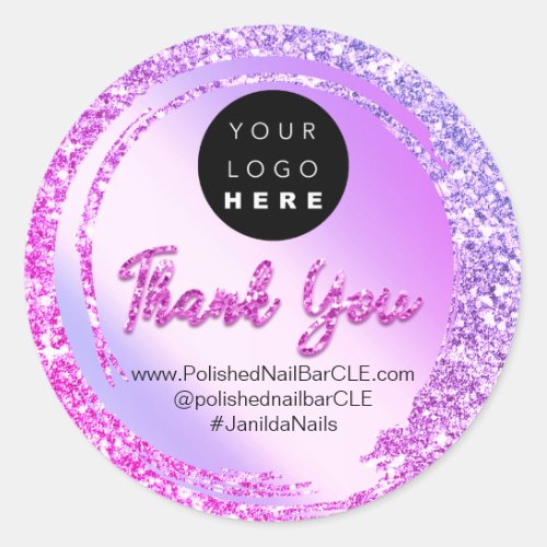 Logo Company Name Thank You Shopping Pink Violet  Classic Round Sticker