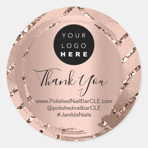 Logo Company Name Thank You Shopping Rose Gold Classic Round Sticker