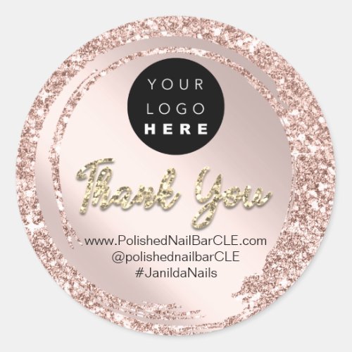Logo Company Name Thank You Shopping Rose Gold SPA Classic Round Sticker
