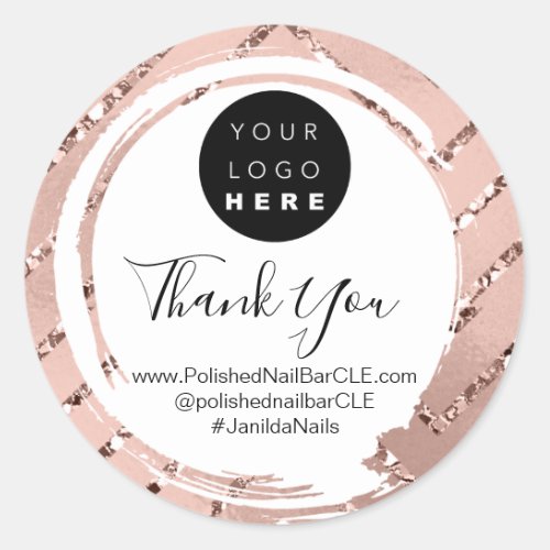 Logo Company Name Thank You Shopping Rose Pink Classic Round Sticker
