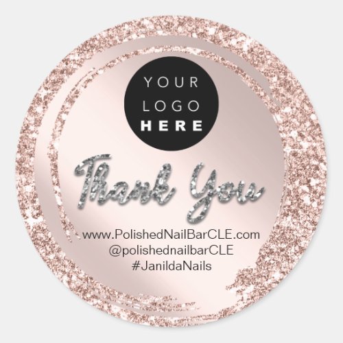 Logo Company Name Thank You Shopping Rose Silver Classic Round Sticker