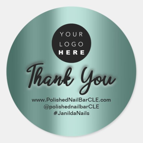 Logo Company Name Thank You Shopping Teal Black  Classic Round Sticker