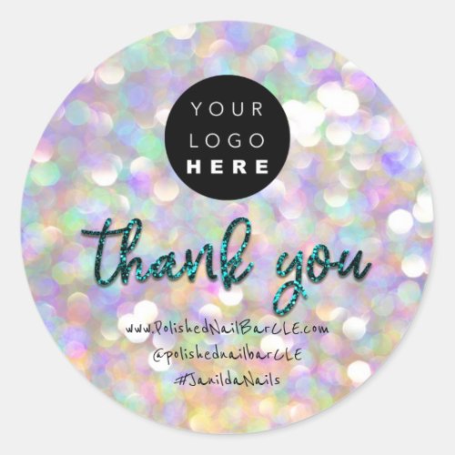Logo Company Name Thank You ShoppingHolographTeal Classic Round Sticker