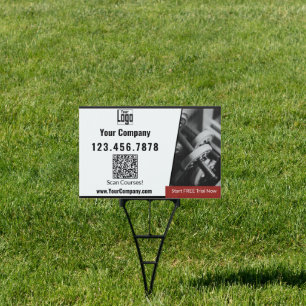 Logo Company Phone QR Code Promotional Black White Sign