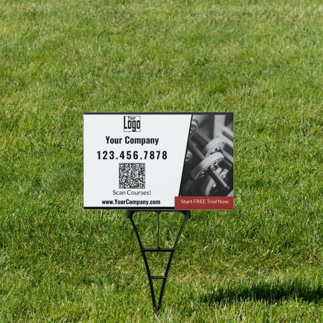 Logo Company Phone QR Code Promotional Black White Sign (Insitu)