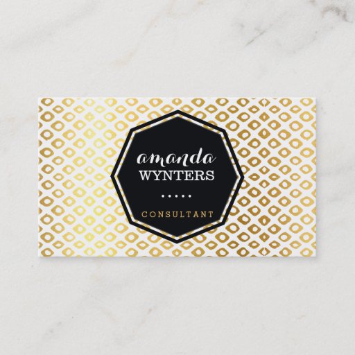 Customizable LOGO cool rustic pattern gold foil emblem octagon Business Cards