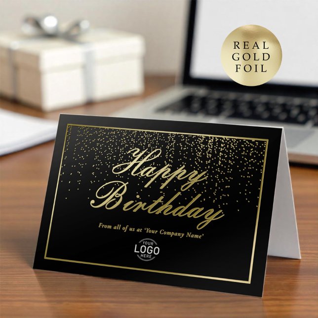 Logo Corporate Black Gold Happy Birthday Foil Greeting Card (Creator Uploaded)
