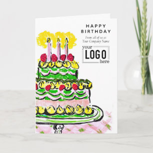 Logo Corporate Green Pink Artistic Cake Birthday Card