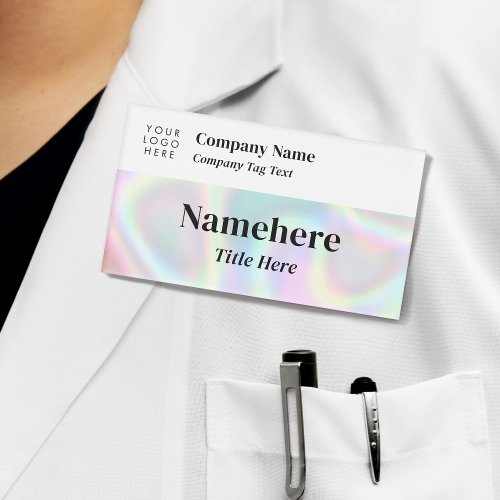 Logo Corporate Holographic Modern Simple Big Title Name Tag