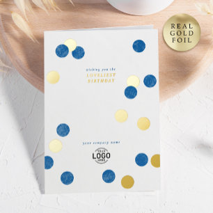 Logo Corporate Modern Blue Gold Happy Birthday Foil Greeting Card