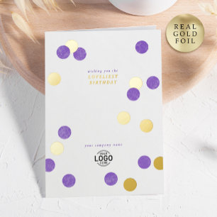 Logo Corporate Modern Purple Gold Happy Birthday Foil Greeting Card