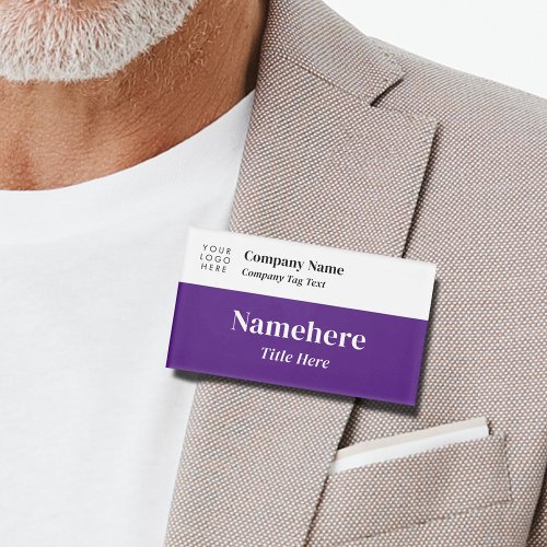 Logo Corporate Modern Purple Simple Big Title Name Tag