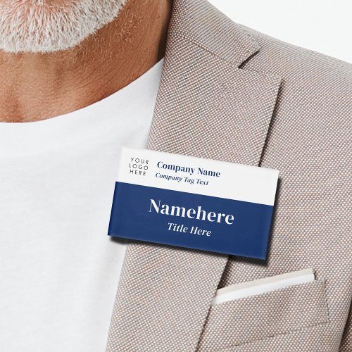 Logo Corporate Modern Simple Navy Blue Big Title Name Tag