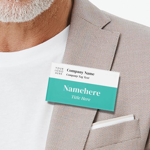 Logo Corporate Modern Simple Turquoise Big Title Name Tag