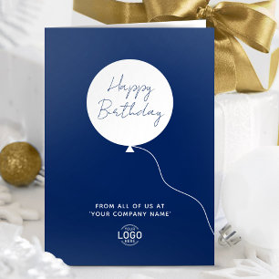 Logo Corporate Navy Blue White Balloon Birthday Card