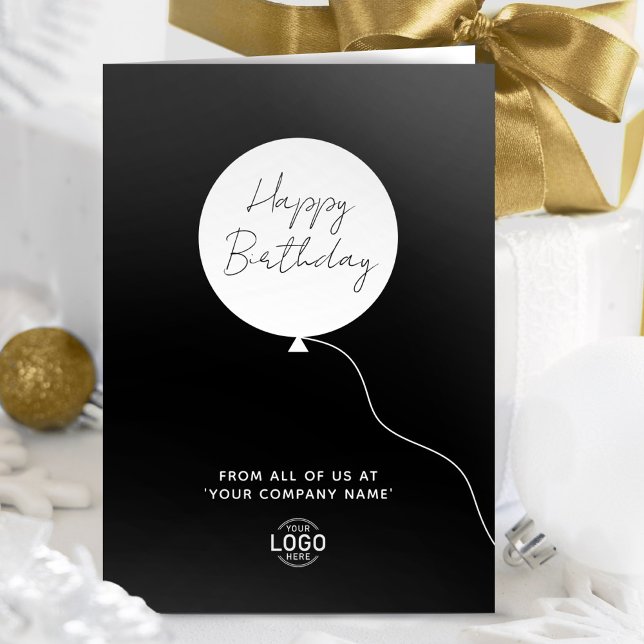 Logo Corporate Simple Black White Balloon Birthday Card (Creator Uploaded)