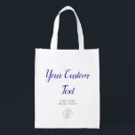 Logo Custom Bag, Business Promotion Tote, Navy Grocery Bag<br><div class="desc">Add your logo and text to create a cool custom tote bag for your business or event. These bags are great for marketing and promotions.</div>