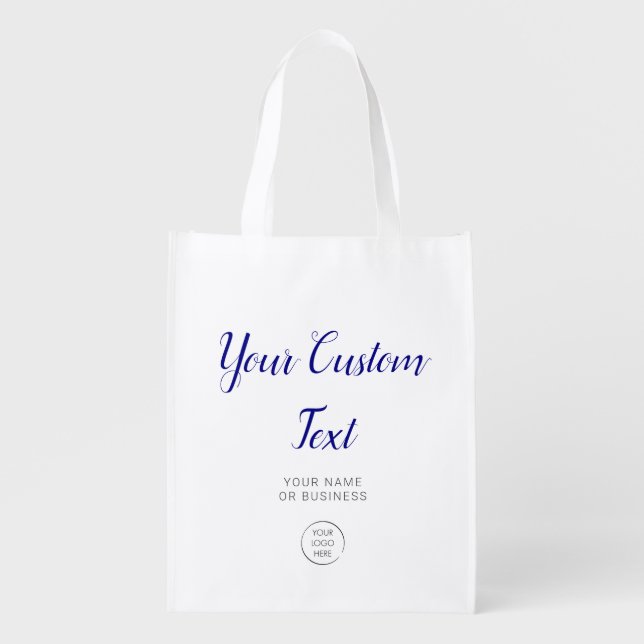 Logo Custom Bag, Business Promotion Tote, Navy Grocery Bag (Front)
