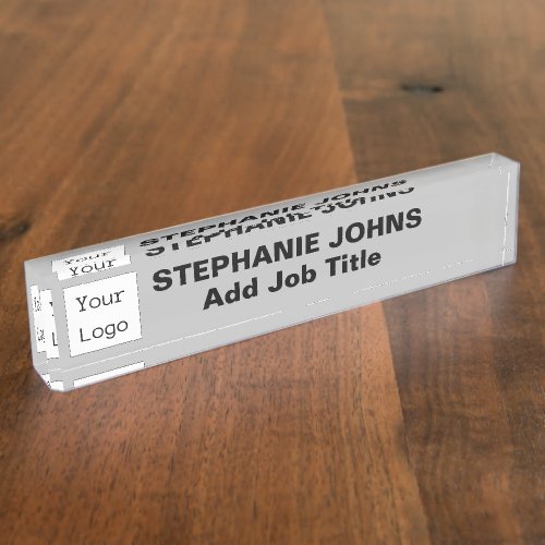Logo Custom Employee Name Grey Black Minimalist Desk Name Plate