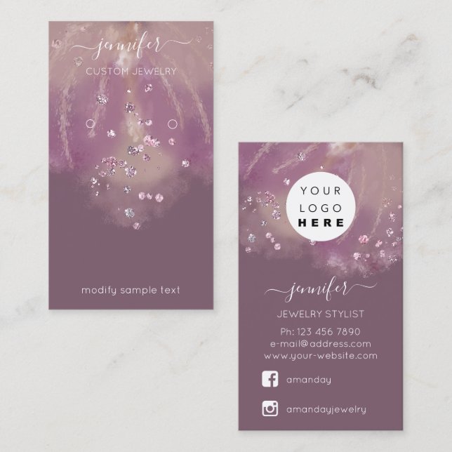 Logo Custom Jewelry Card Social Crystals Confetti (Front/Back)