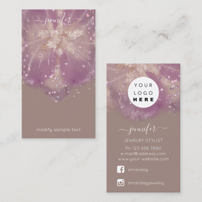 Logo Custom Jewelry Card Social Crystals Floral (Front/Back)