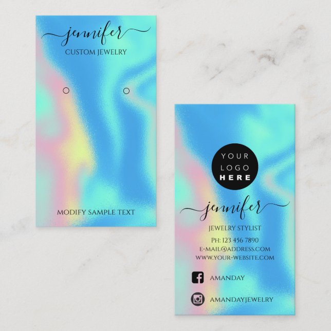 Logo Custom Jewelry Card Social Holograph Blue (Front/Back)