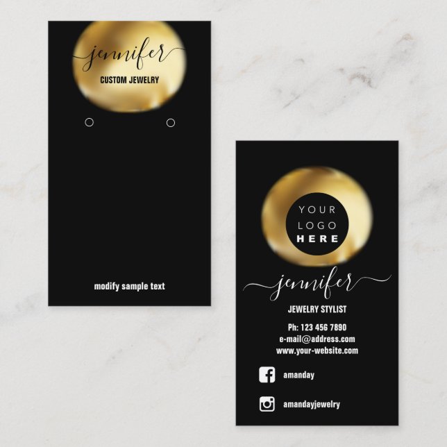 Logo Custom Jewelry Card Social Media Black Gold (Front/Back)