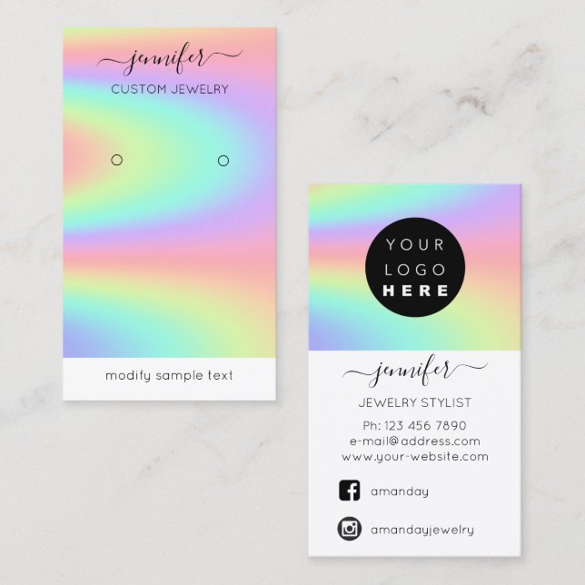 Logo Custom Jewelry Card Social Media Holographic (Front/Back)