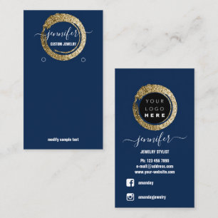 Logo Custom Jewelry Social Media Blue Navy Gold Business Card