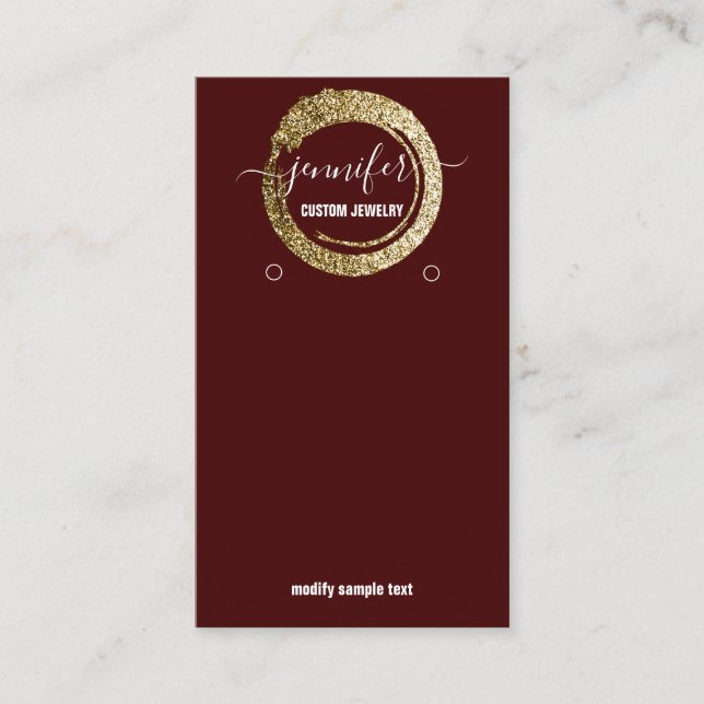 Logo Custom Jewelry Social Media Burgundy Gold Business Card (Front)