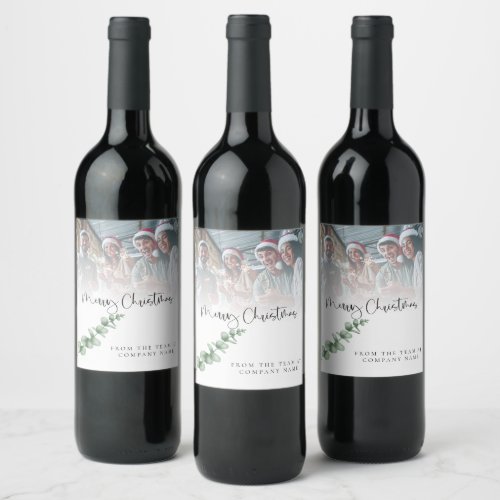 Logo Custom Photo Company Foliage Merry Christmas  Wine Label