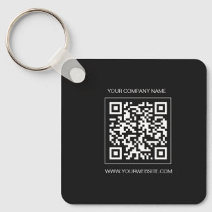 Logo, custom QR code text double sided black Keychain