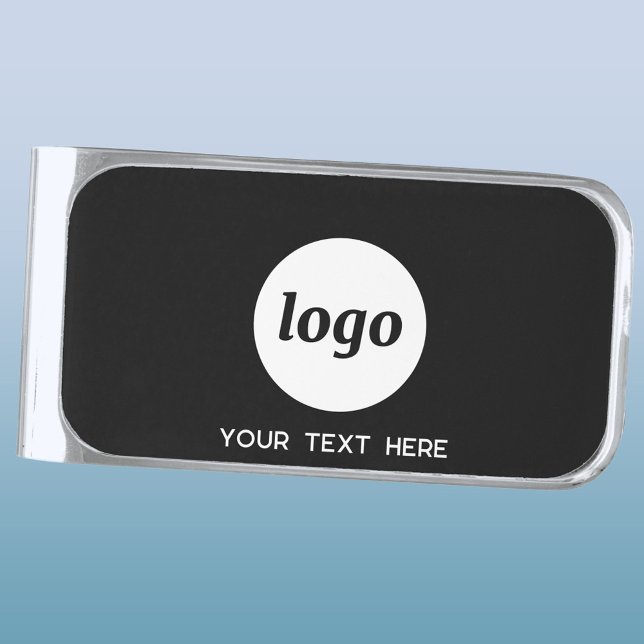 Logo Custom Text Business Promotional Black Silver Finish Money Clip (Simple logo with custom text business branding promotional money clip)