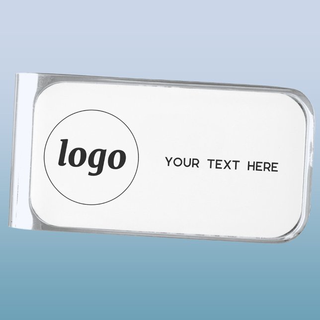 Logo Custom Text Business Promotional Silver Finish Money Clip (Simple logo with custom text business branding promotional money clip)