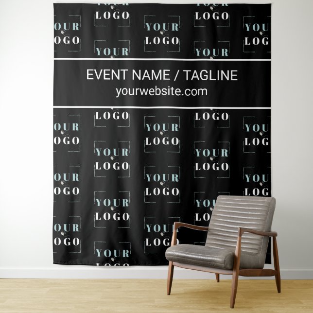 Logo Custom Text Half Drop Repeat Black Backdrop (In Situ)